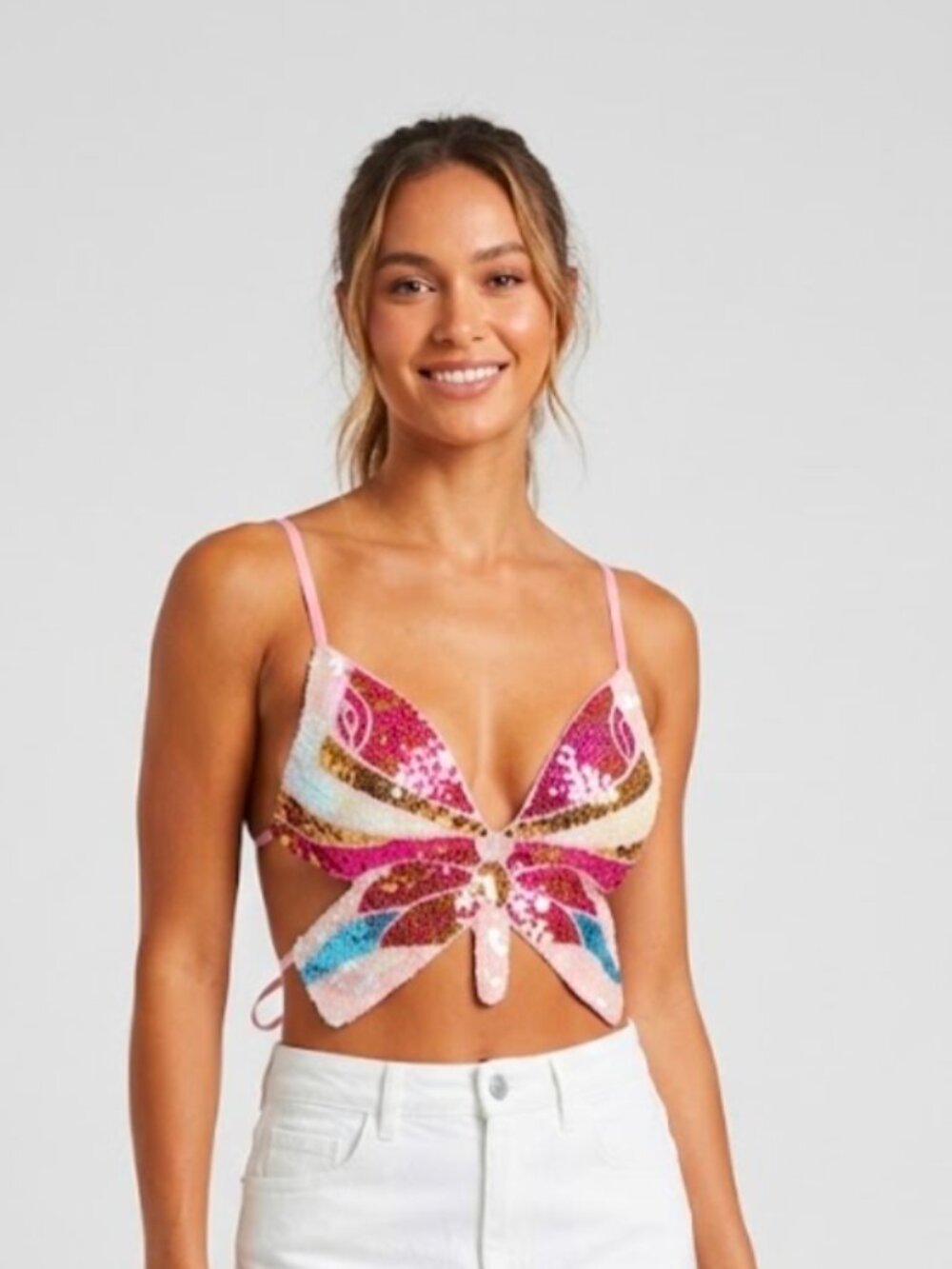 Sequin Butterfly Backless Top Bralette Small Y2K Concert Festival